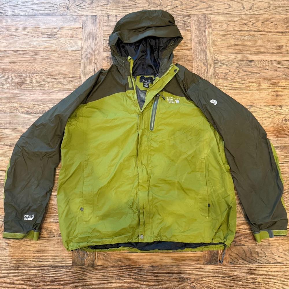 Mountain Hardwear XXL Waterproof Jacket | Green Hooded Shell DRY.Q